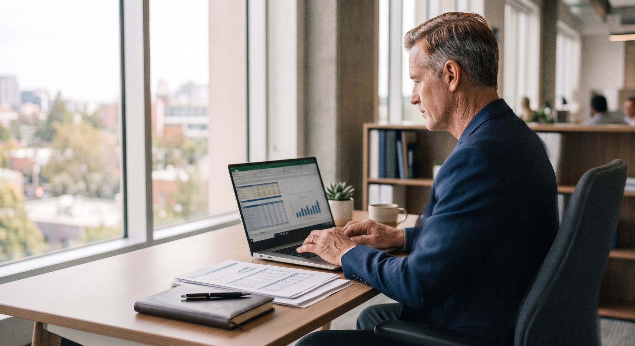 Accountant's desk with annual accounts and a crypto portfolio overview
