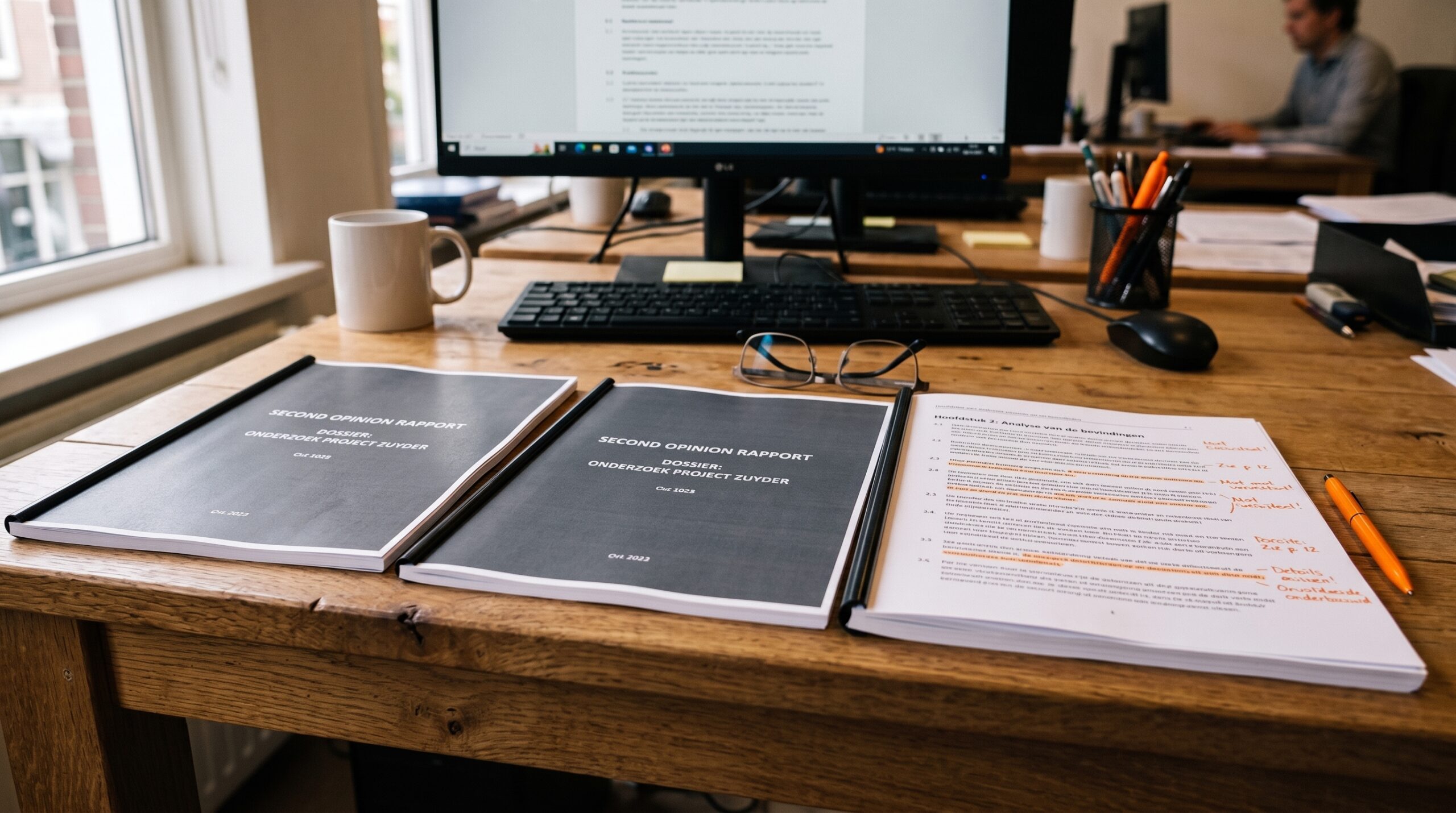 Two bound reports for a second opinion on a crypto investigation on a desk